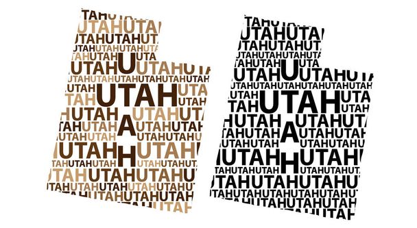 Utah (Egyesült Államok) levelet text térképvázlatot, Utah Térkép - alakú a kontinens megjelenítése Utah - barna és fekete vektoros illusztráció - Vektor, kép