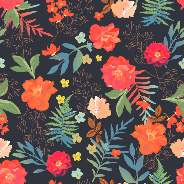 Flowers seamless pattern hand drawn for print design. Vector mod - Vector, afbeelding