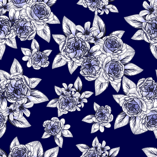 Patrón de flores de estilo vintage sin costuras. Elementos florales en contorno
 - Vector, imagen