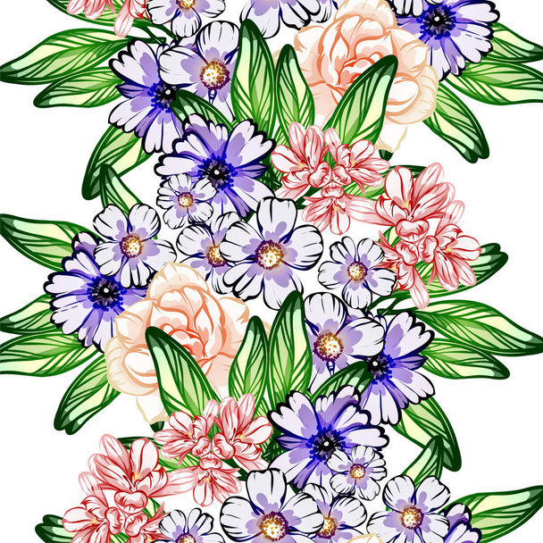 Seamless vintage style flower pattern. Floral elements in color - Vektör, Görsel