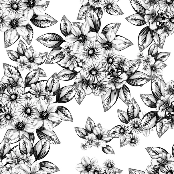 Seamless vintage style flower pattern. Floral elements in contour - Vektor, kép