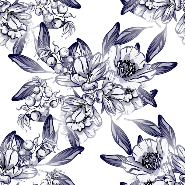 Seamless vintage style flower pattern. Floral elements in contour - Vektor, Bild