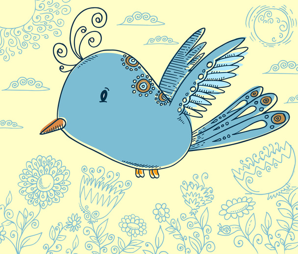 Doodle Blue Bird Vector Illustration - Διάνυσμα, εικόνα
