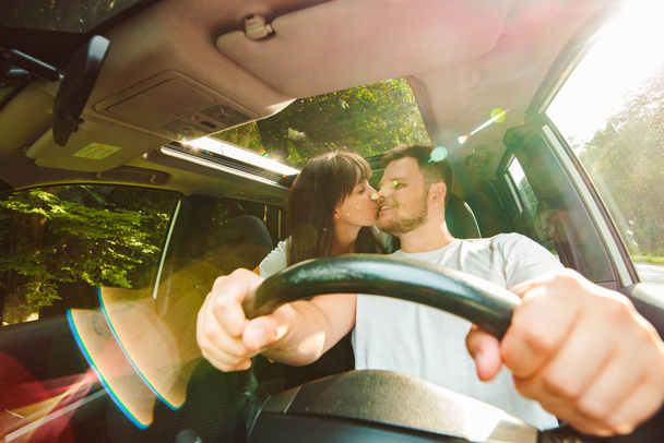 couple in car. long road trip. car travel concept - Photo, Image