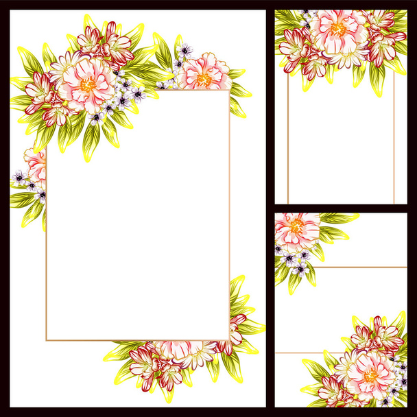 Vintage style flower wedding cards set. Floral elements and frames. - Vektor, obrázek
