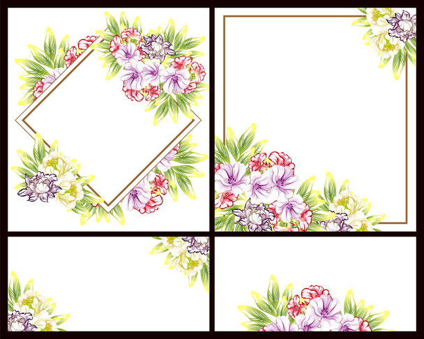 Vintage style flower wedding cards set. Floral elements and frames. - Vektör, Görsel
