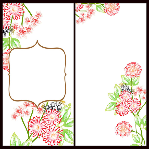 Vintage style flower wedding cards set. Floral elements and frames. - Vettoriali, immagini