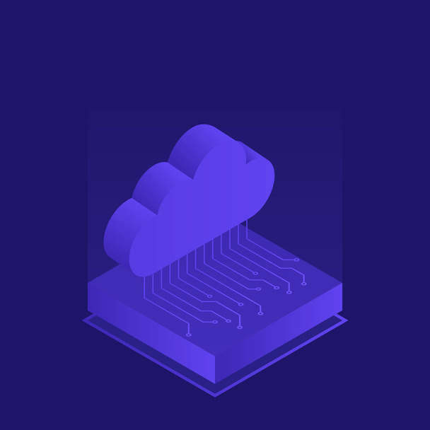 Concepto de alojamiento con almacenamiento de datos en la nube. Almacenamiento de archivos en nube. Ilustración vectorial moderna en estilo isométrico
 - Vector, imagen