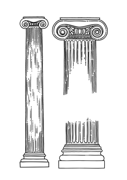 antike ionische Ordnungssäulen in Gravurtechnik gezeichnet - Vektor, Bild