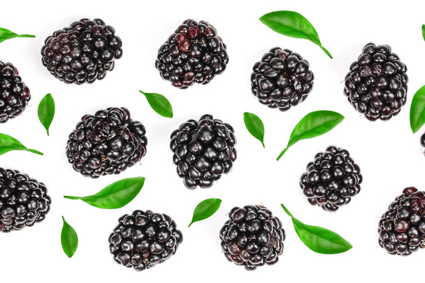 Fresh blackberry isolated on white background with copy space for your text. Top view. Flat lay pattern - Photo, Image
