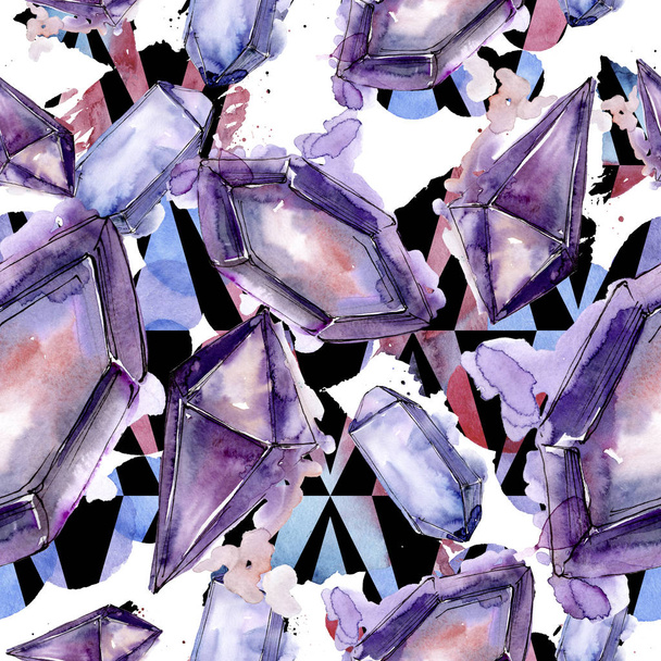 Colorful diamond rock jewelry mineral. Seamless background pattern. Fabric wallpaper print texture. Geometric quartz polygon crystal stone mosaic shape amethyst gem. - Valokuva, kuva
