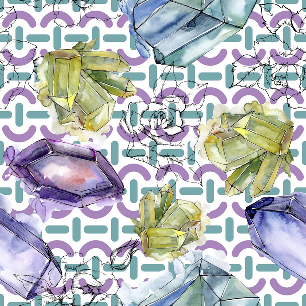 Colorful diamond rock jewelry mineral. Seamless background pattern. Fabric wallpaper print texture. Geometric quartz polygon crystal stone mosaic shape amethyst gem. - Foto, immagini