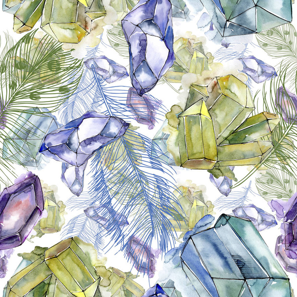 Colorful diamond rock jewelry mineral. Seamless background pattern. Fabric wallpaper print texture. Geometric quartz polygon crystal stone mosaic shape amethyst gem. - Foto, Bild
