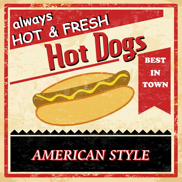 Vintage hot dog grunge plakát - Vektor, obrázek