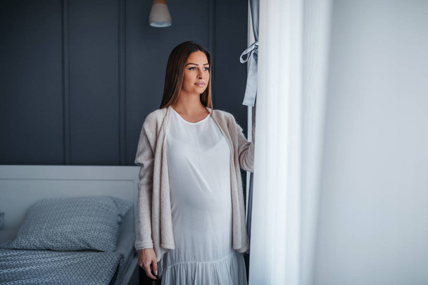 Portrait of beautiful pregnant woman at home. - Zdjęcie, obraz