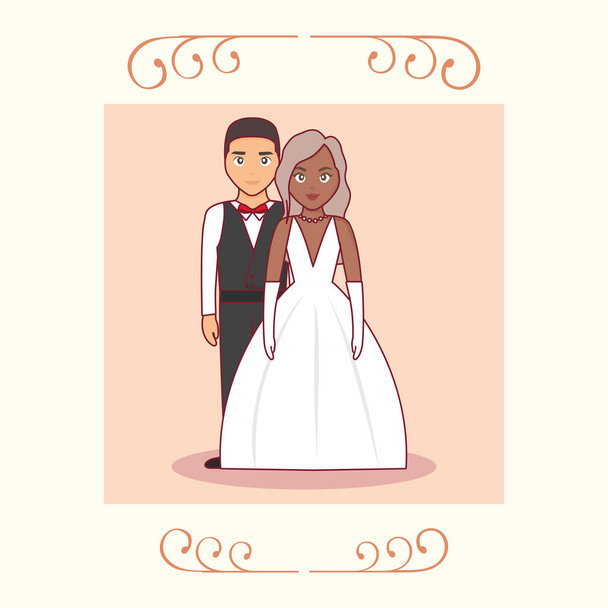 κάρτα γάμου με παντρεμένο ζευγάρι - Διάνυσμα, εικόνα