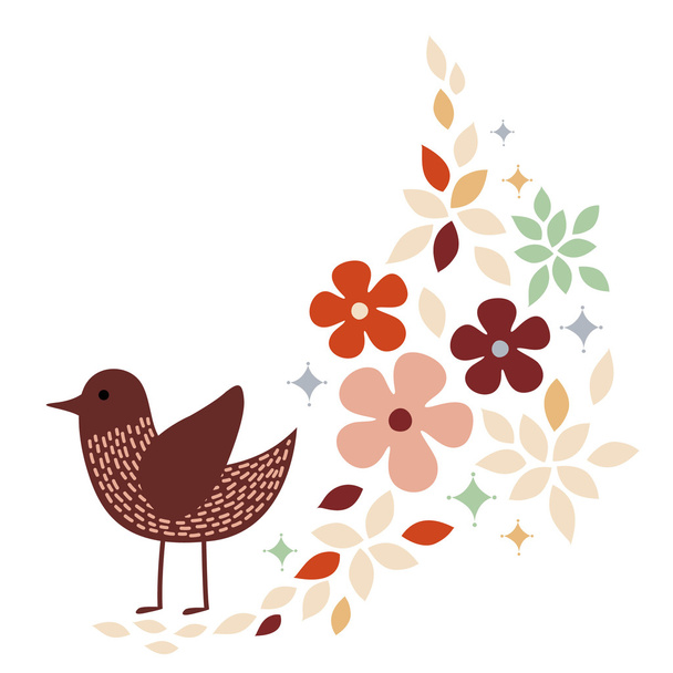 Bird and flower card design - Vector, Image