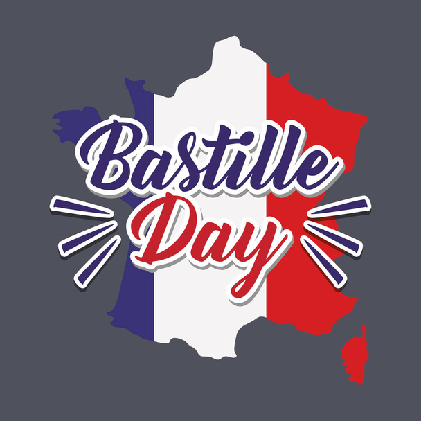 Bastille day viering kaart met kaart - Vector, afbeelding