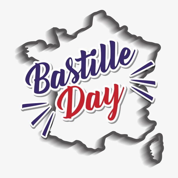 Bastille-Tag-Feier-Karte mit Karte - Vektor, Bild