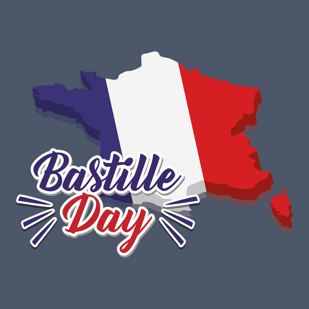 bastille day celebration card with map - Vector, Image