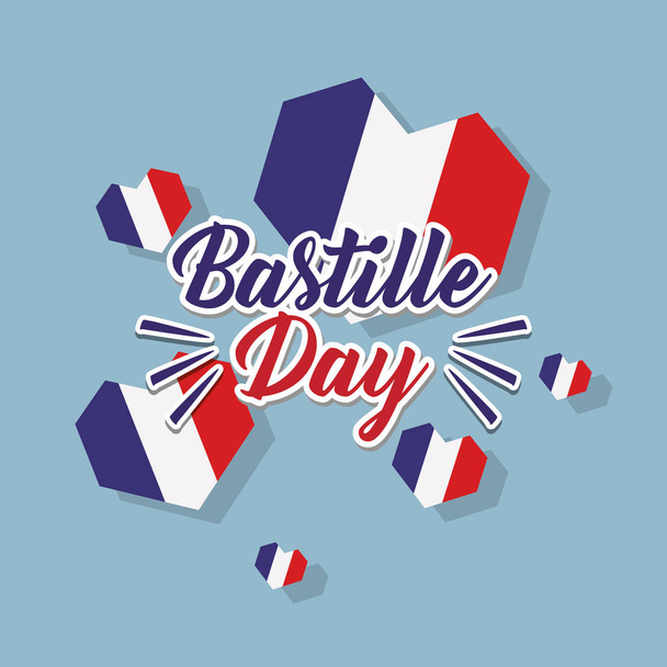 bastille day celebration card with hearts and flag - Vector, Image