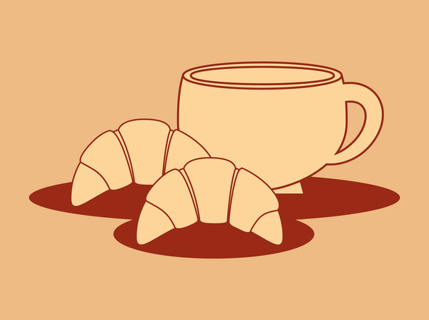 delicious croissant bread with coffee cup - Vector, Image