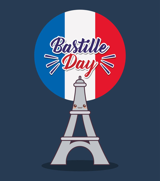 bastille day celebration card with eiffel tower - Vector, Image