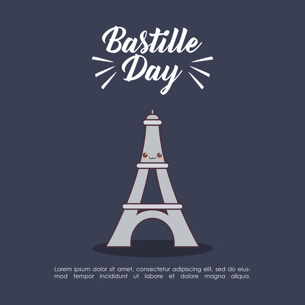bastille day celebration card with eiffel tower - Vector, Image