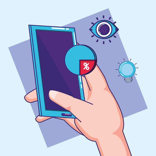 hand using smartphone with fintech concept - Vector, Image