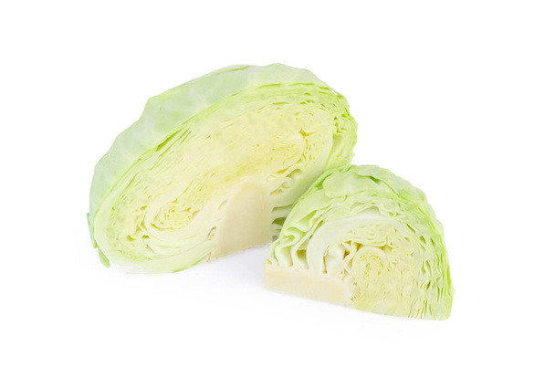 Green cabbage slice isolated on white background - Фото, изображение