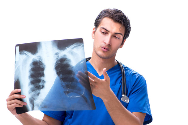 Lekarz radiolog z obrazem rentgenowskim wyizolowany na białym - Zdjęcie, obraz