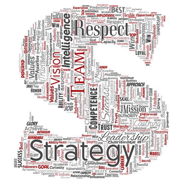 Векторная концептуальная стратегия лидерства в бизнесе, управление значением буквы шрифта слово облако изолированный фон. Коллаж успеха, достижений, ответственности, авторитета разведки или компетенции
 - Вектор,изображение