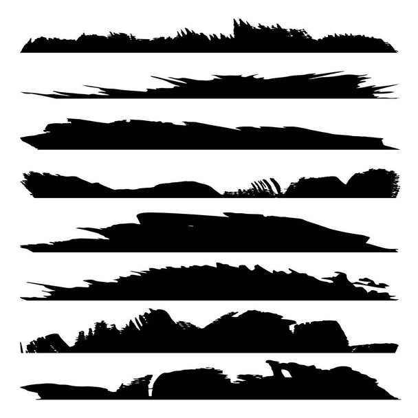 Vector Sammlung von künstlerischen grungy schwarze Farbe handgefertigten kreativen Pinselstrich gesetzt isoliert auf weißem Hintergrund. Eine Gruppe abstrakter Grunge-Skizzen für die Designausbildung oder die grafische Dekoration - Vektor, Bild