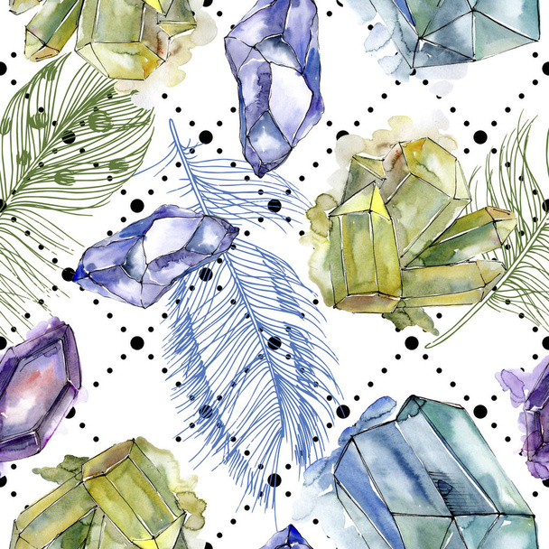 Colorful diamond rock jewelry mineral. Seamless background pattern. Fabric wallpaper print texture. Geometric quartz polygon crystal stone mosaic shape amethyst gem. - 写真・画像