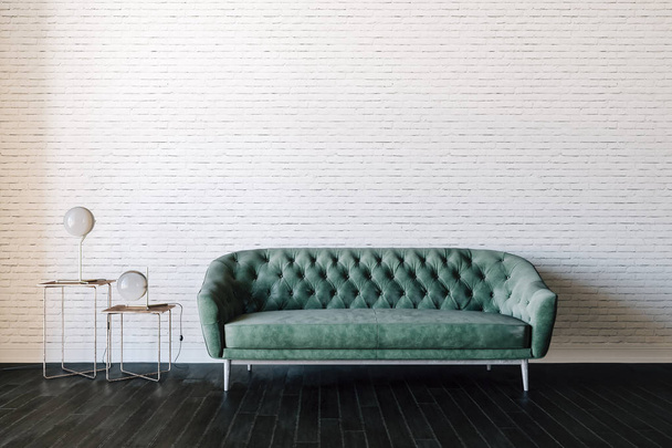 3D render van prachtige interieur met sofa en houten vloer - Foto, afbeelding