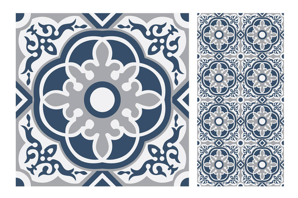 Урожай плитки Португальська візерунки антикварний безшовні дизайн Векторні ілюстрації - Вектор, зображення