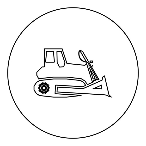 Bulldozer icon black color in round circle outline vector illustration - Vector, Image