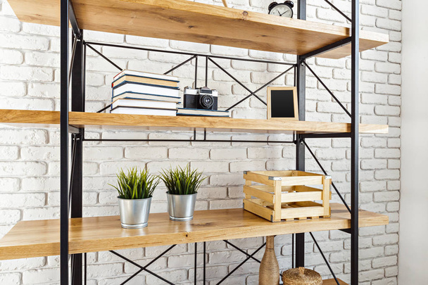 modern wooden rack in light loft interior - Fotografie, Obrázek