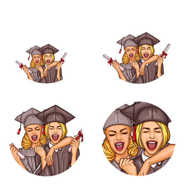Vector girls graduation party pop art avatar icons - Vector, Image