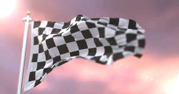 Formula 1 F1 kilpailulippu vilkuttaa tuulessa auringonlaskun aikaan, silmukka
 - Materiaali, video