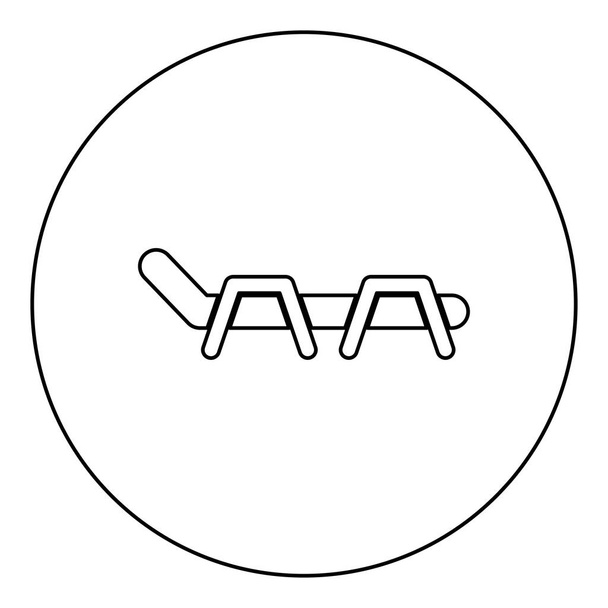Silla de playa chaise longue icono de la cama de playa de color negro en el círculo redondo esquema vector ilustración
 - Vector, imagen