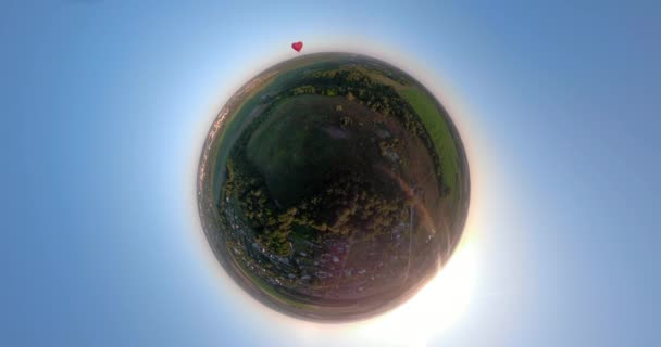 Hot air balloon in the sky over field spherical panorama - Footage, Video