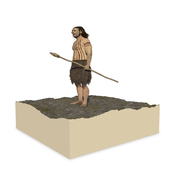 Digital illustration and 3d render of a Neandertal man - Photo, Image