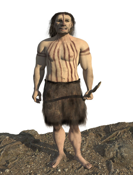 Illustrazione digitale e rendering 3D di un uomo di Neandertal
 - Foto, immagini