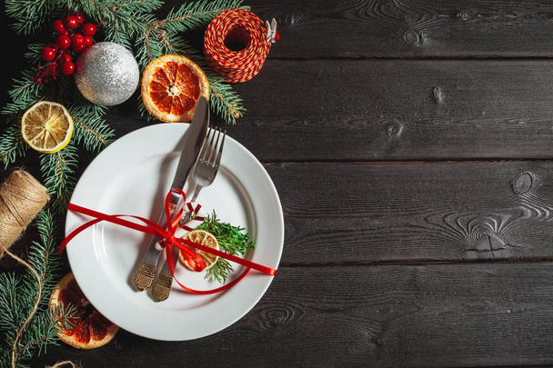 Christmas table place setting - Foto, imagen