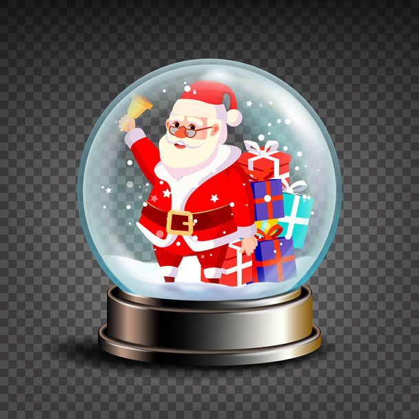 Karácsonyi Snowglobe vektor. Santa Claus cseng a harang, és mosolygott. Fényes kupolája. Magic Xmas nyaralás ajándék. Átlátszó háttér. Illusztráció - Vektor, kép