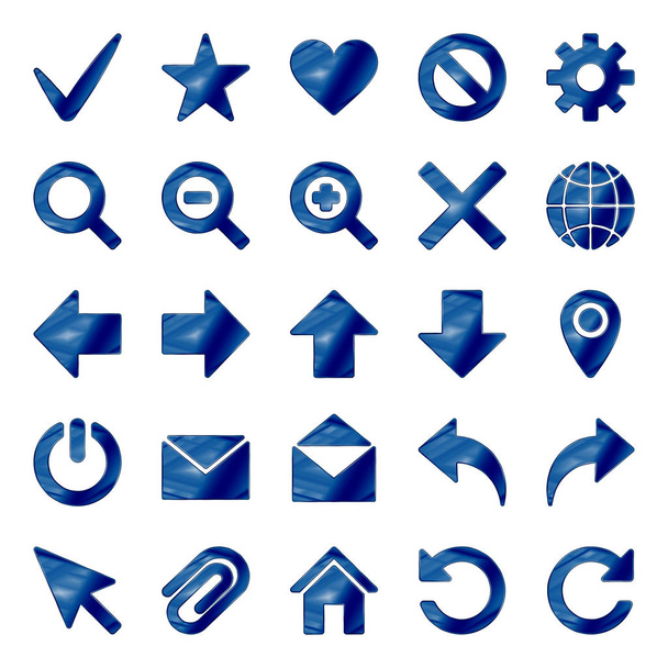 Donker blauw gekleurd metaal chroom web icons set. - Vector, afbeelding