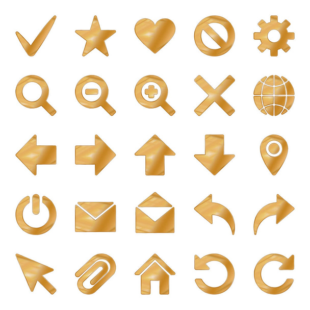 Gold Colored Metal Chrome web icons set. - Vector, Image