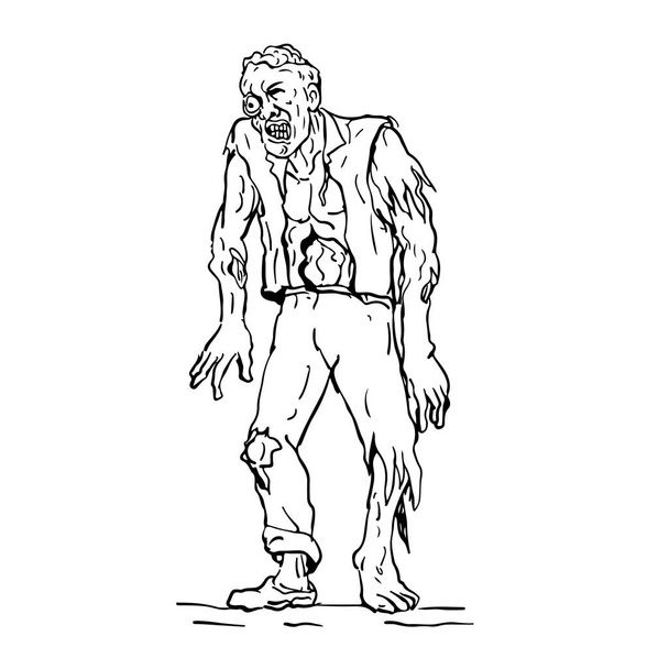 Drawing sketch style illustration of zombie, a fictional undead being created through the reanimation of a human corpse, walking viewed from front. - Vector, Image
