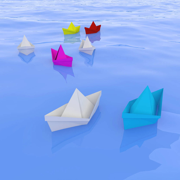 bateaux en papier, concept d'affaires de communication et de leadership, rendu 3D, illustration 3D
 - Photo, image